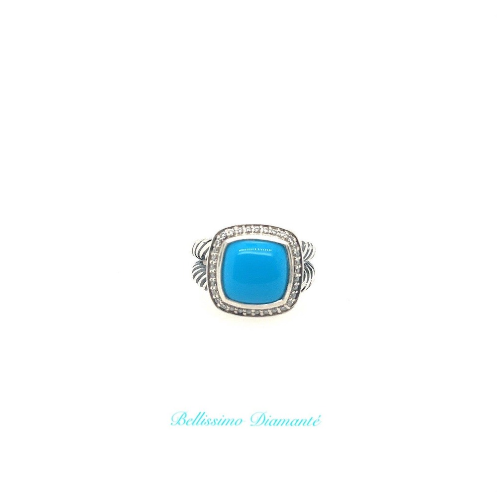 David Yurman Albion 11mm Turquoise & Diamond Ring Size 8